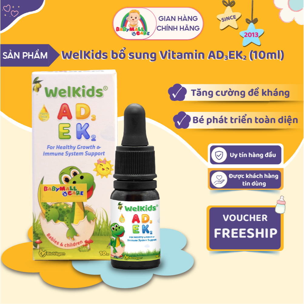 Thực phẩm bổ sung Vitamin A D3 E K2  WelKids 10ml Nhỏ Giọt Tăng Đề Kháng Cho Bé | Babymall & Care