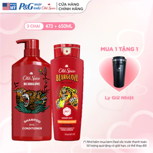 Combo 2 chai Dầu Gội Xả 2in1 650ml & Gel Tắm 473ml OLD SPICE tiện lợi, Hương Nước Hoa, Bearglove Bản Lĩnh - Mỹ