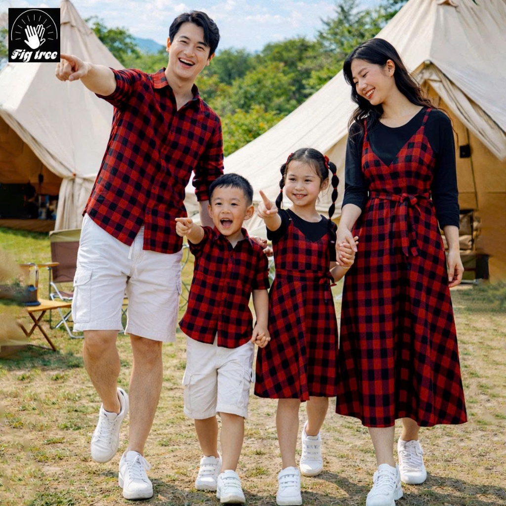 Set Đồ Gia Đình Fig Tree Caro Đỏ, Gia Đình Du Lịch, Picnic Cực Model, Set Yếm Nữ Kèm Thun, MS 122A