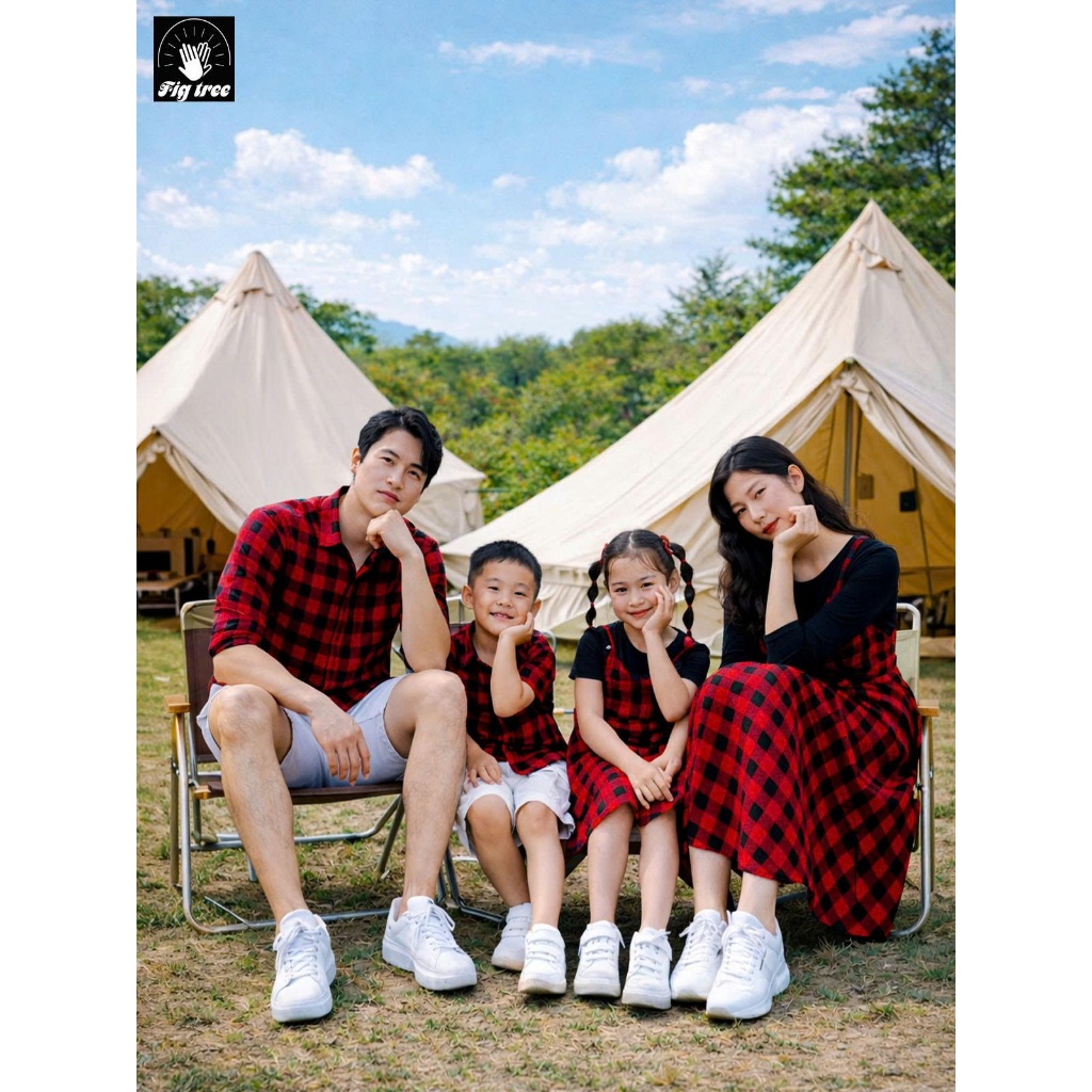Set Đồ Gia Đình Fig Tree Caro Đỏ, Gia Đình Du Lịch, Picnic Cực Model, Set Yếm Nữ Kèm Thun, MS 122A