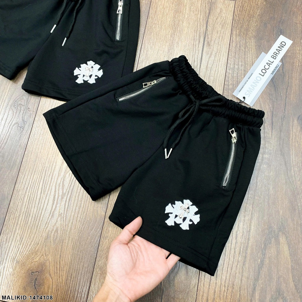 Quần lửng bé trai phối túi khóa kéo chôm hớt hàng siêu đẹp-Quần short đen cho bé trai cạp chun hàng cao cấp