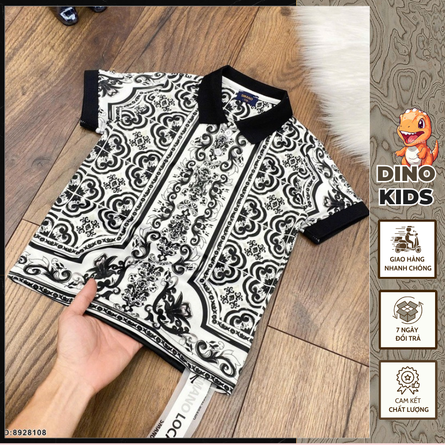 Áo polo ngắn tay cho bé trai họa tiết độc lạ hàng siêu đẹp-Áo thun ngắn tay phối cổ đen cho bé trai hàng cao cấp