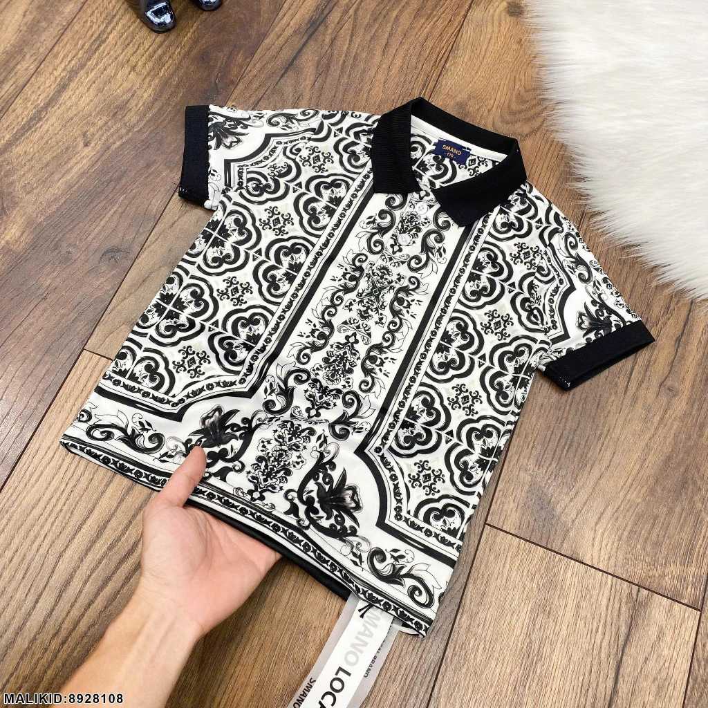 Áo polo ngắn tay cho bé trai họa tiết độc lạ hàng siêu đẹp-Áo thun ngắn tay phối cổ đen cho bé trai hàng cao cấp