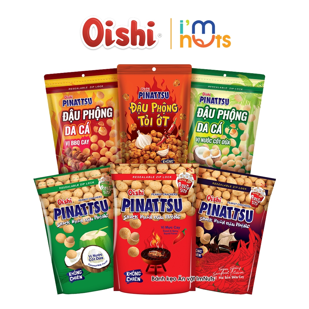 Combo 5 Gói Snack Nhân Đậu Phộng Pinattsu Oishi Đủ Vị Túi Zip