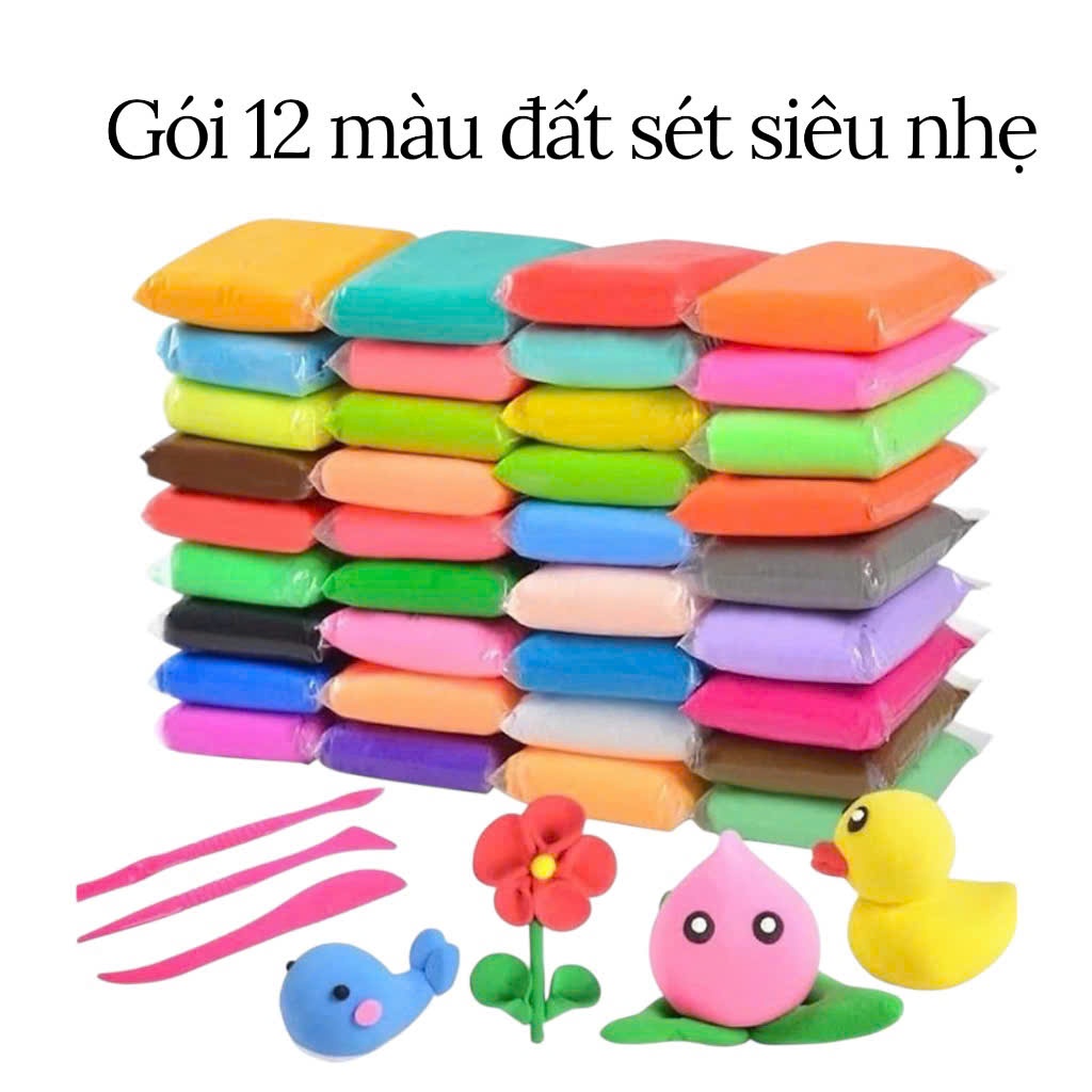 Set 12 túi đất sét siêu nhẹ Nhật tự khô nhiều màu tặng kèm dụng cụ tạo hình