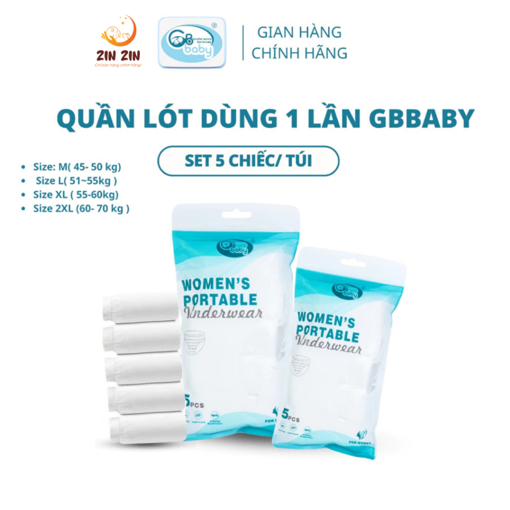 Set 5 Quần lót giấy cotton sử dụng 1 lần tiện lợi cho mẹ đi sinh Gbbaby siêu mềm và thấm hút tốt