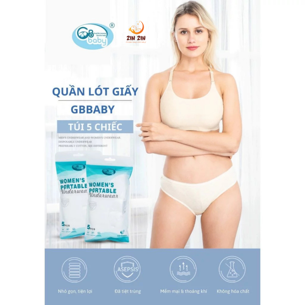 Set 5 Quần lót giấy cotton sử dụng 1 lần tiện lợi cho mẹ đi sinh Gbbaby siêu mềm và thấm hút tốt