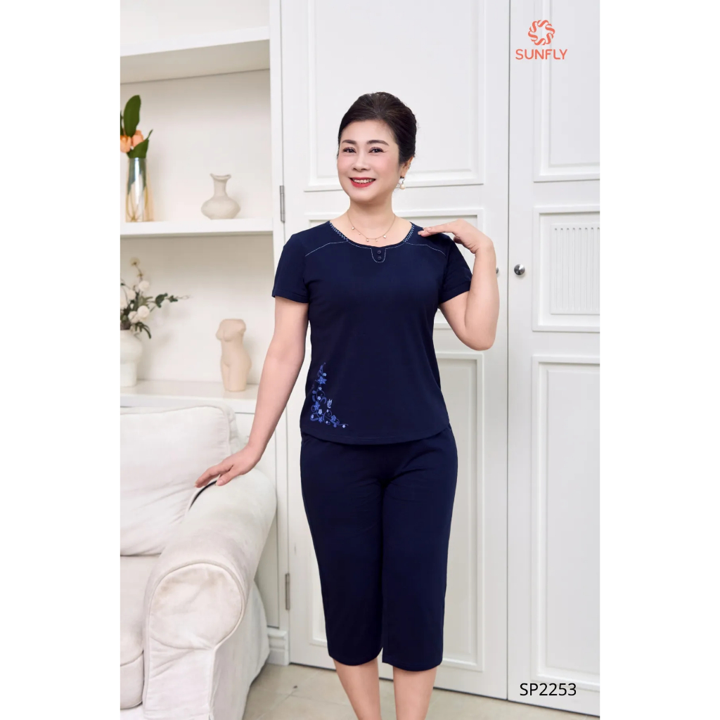 SP2253 Đồ bộ mặc nhà nữ cotton compact áo cộc quần ngố