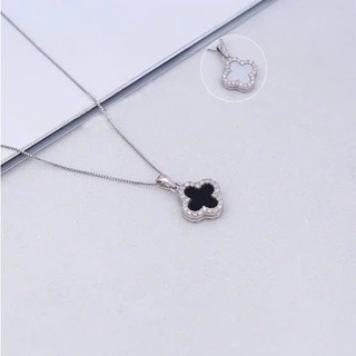 Set Van 2 chi  tiết dây chuyền và bông tai cỏ 4 lá đen sang trọng dây chuyền Titan nữ không gỉ đính đá kèm hộp đựng