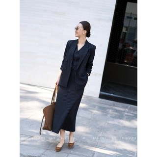 Set 4 chi tiết lẻ Blazer, chân váy, gile và quần kẻ sọc HAGOO công sở [B8075-Q737-CV743-A8075]