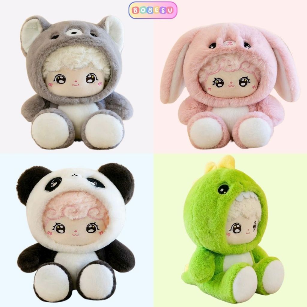 Gấu Bông Búp Bê Cosplay Động Vật Cute, Gấu Bông Đội Mũ Thỏ,Cún,Panda,Khủng Long Làm Quà Tặng Cho Bé,Bạn Trai,Gái