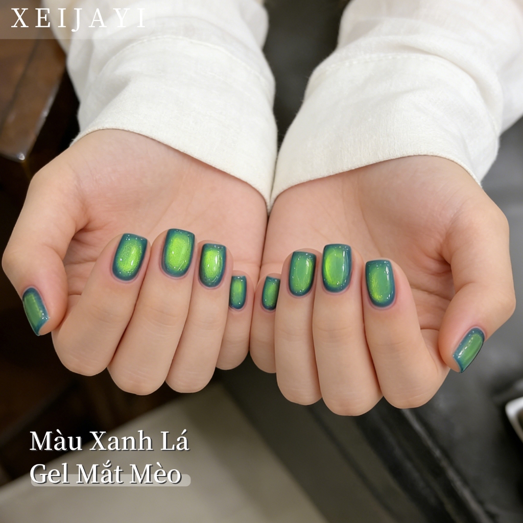 XEIJAYI 5g-Peacock Green Aurora Cat Eye Gel Nail Polish, hoàn hảo cho việc tự làm nghệ thuật vẽ móng