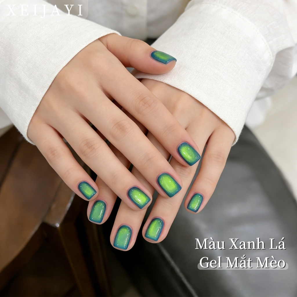 XEIJAYI 5g-Peacock Green Aurora Cat Eye Gel Nail Polish, hoàn hảo cho việc tự làm nghệ thuật vẽ móng