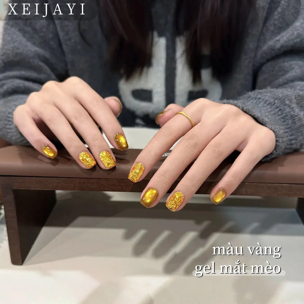 XEIJAYI 5g - Sơn móng tay dạng gel mắt mèo vàng siêu bóng, thích hợp cho các tiệm nail và tự làm tại nhà.