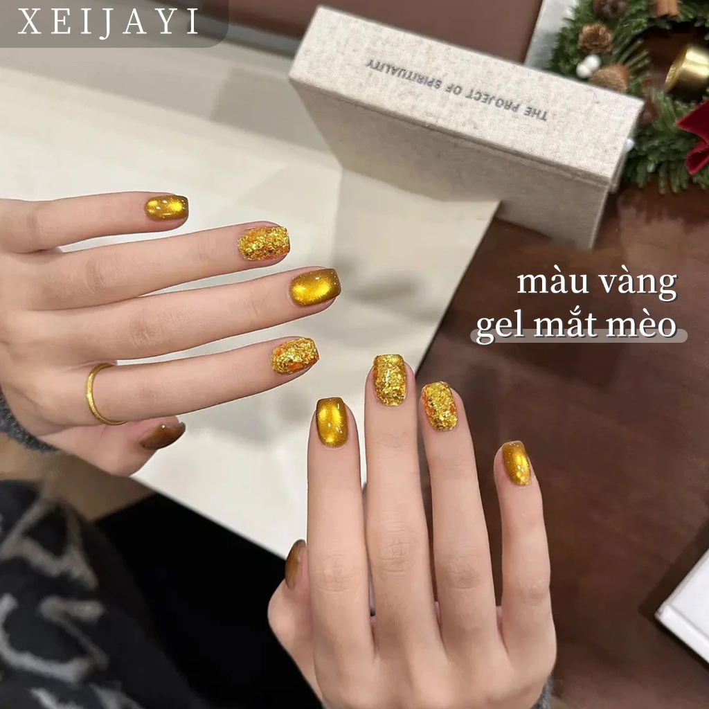 XEIJAYI 5g - Sơn móng tay dạng gel mắt mèo vàng siêu bóng, thích hợp cho các tiệm nail và tự làm tại nhà.