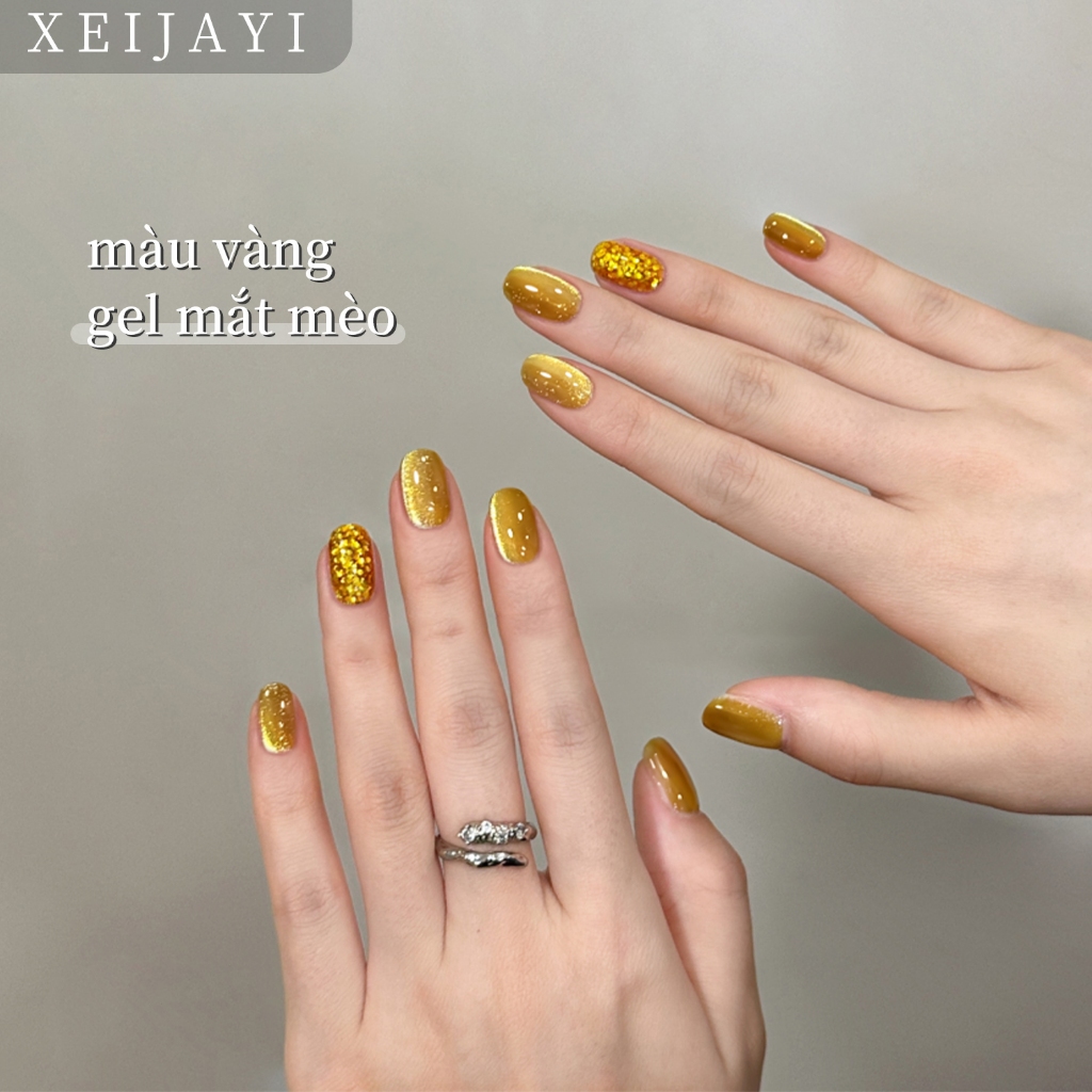 XEIJAYI 5g - Sơn móng tay dạng gel mắt mèo vàng siêu bóng, thích hợp cho các tiệm nail và tự làm tại nhà.