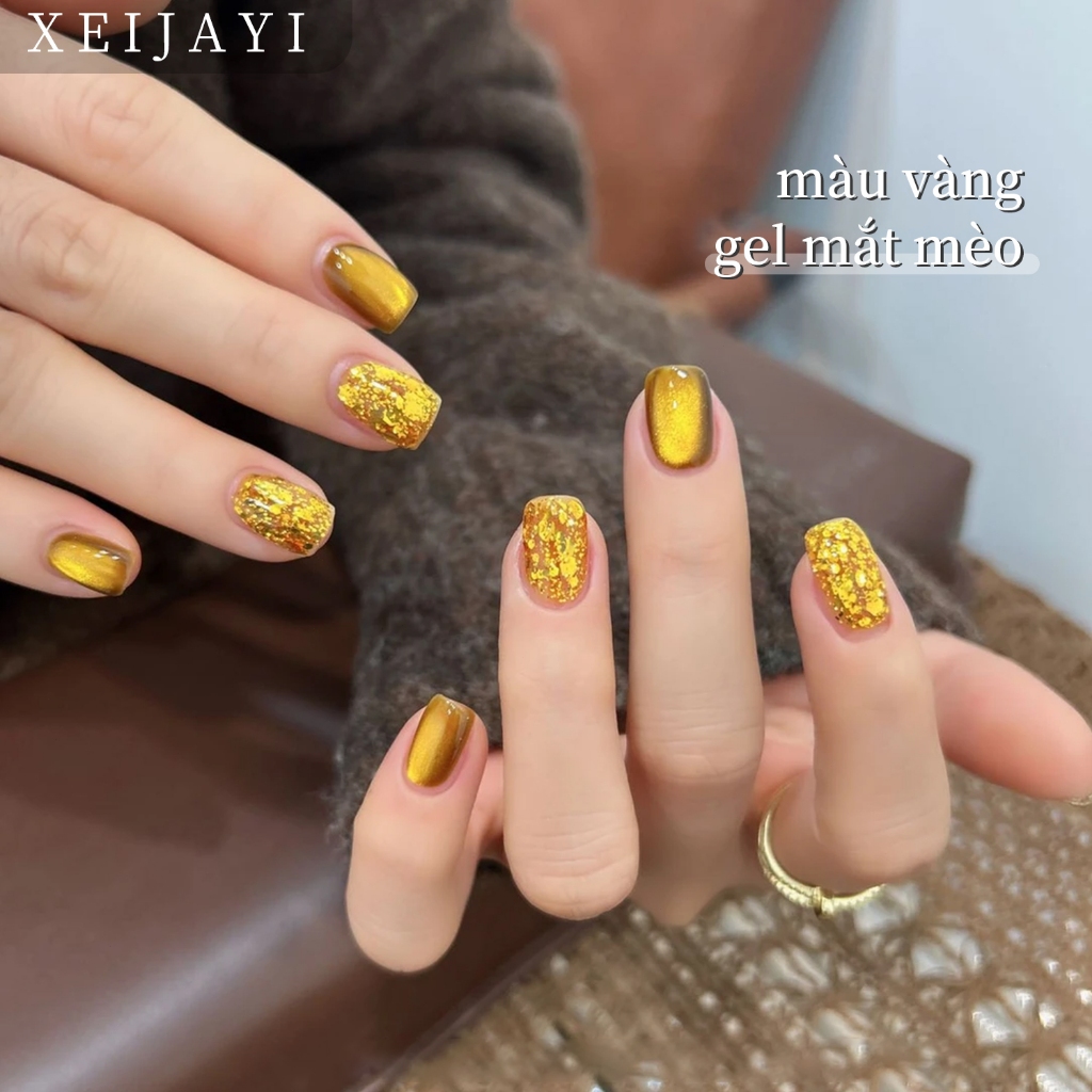 XEIJAYI 5g - Sơn móng tay dạng gel mắt mèo vàng siêu bóng, thích hợp cho các tiệm nail và tự làm tại nhà.