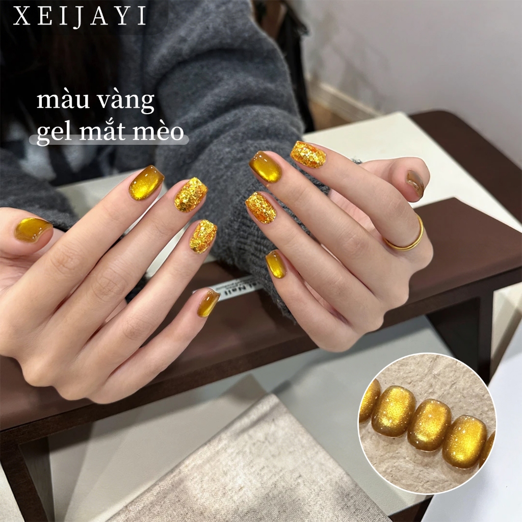 XEIJAYI 5g - Sơn móng tay dạng gel mắt mèo vàng siêu bóng, thích hợp cho các tiệm nail và tự làm tại nhà.
