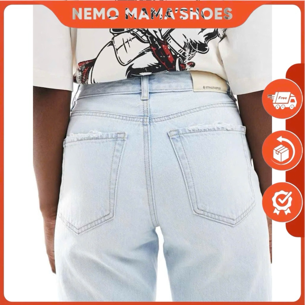 STRADIVARIUS QUẦN JEAN NỮ ỐNG SUÔNG WIDE LEG – MÀU XANH NHẠT TRENDY (250329002)