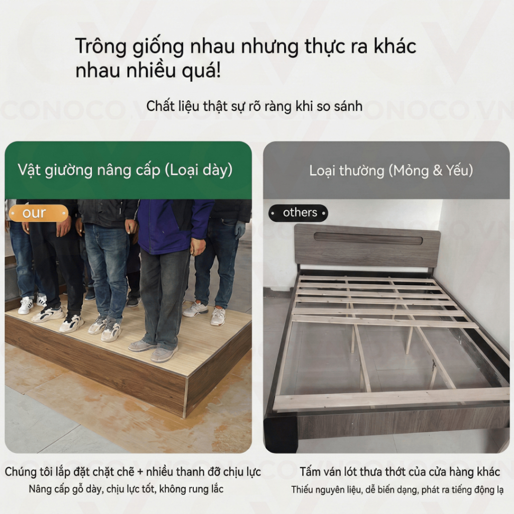 Giường Ngủ Gỗ Bọc Nệm Cao Cấp CONOCO Ván Giường Kín Chống Ồn Chịu Lực Tốt 1m6 1m8
