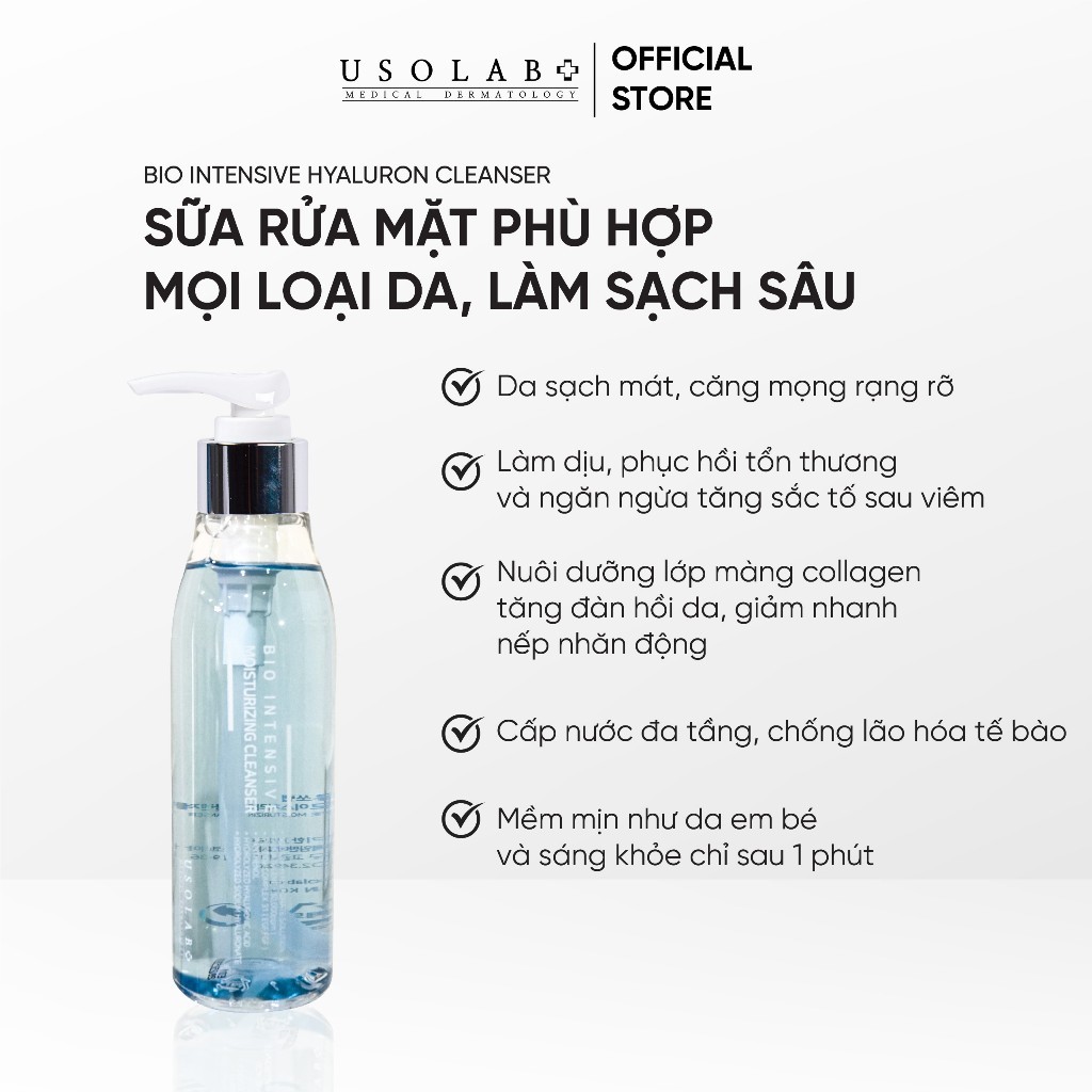 Sữa rửa mặt cấp ẩm HA thủy phân USOLAB - Bio Moisturzing  Cleanser 150ml
