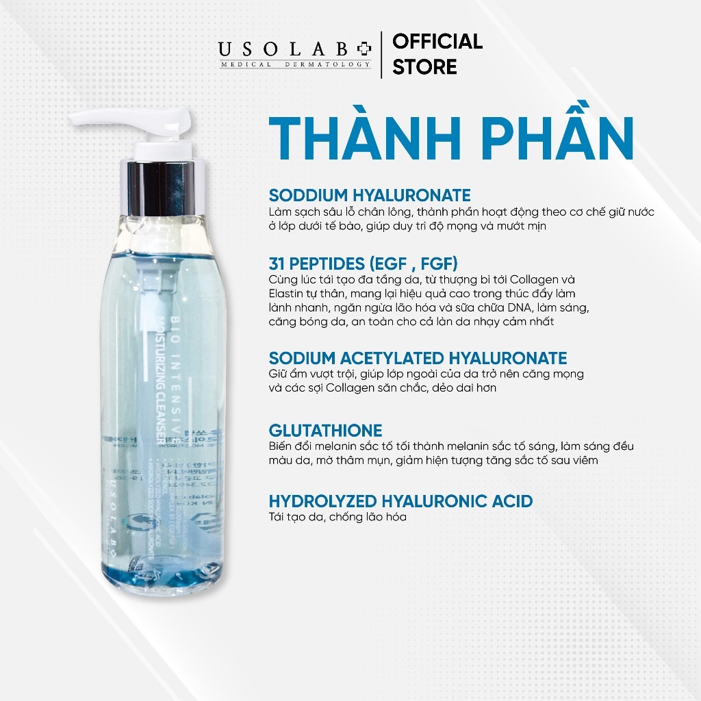 Sữa rửa mặt cấp ẩm HA thủy phân USOLAB - Bio Moisturzing  Cleanser 150ml