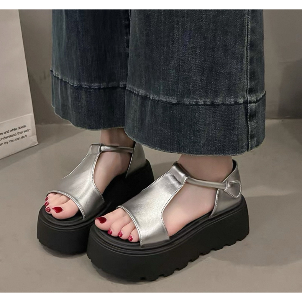 Giày sandal cao 7cm đế xuồng hở mũi kiểu dáng mùa hè mới, đế mềm