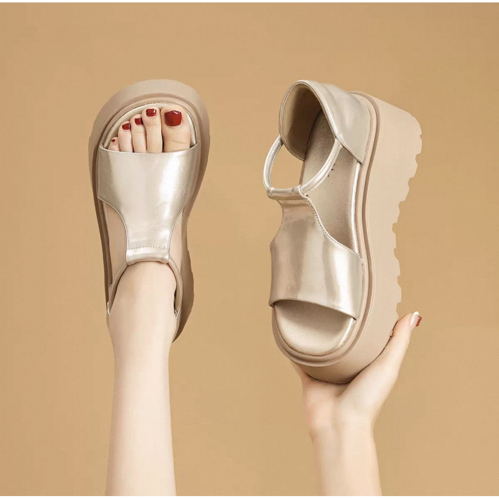 Giày sandal cao 7cm đế xuồng hở mũi kiểu dáng mùa hè mới, đế mềm