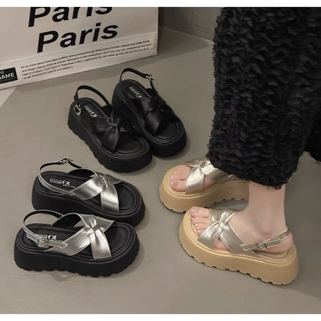 Giày sandal cao 7cm đế xuồng hở mũi kiểu dáng mùa hè mới, đế mềm