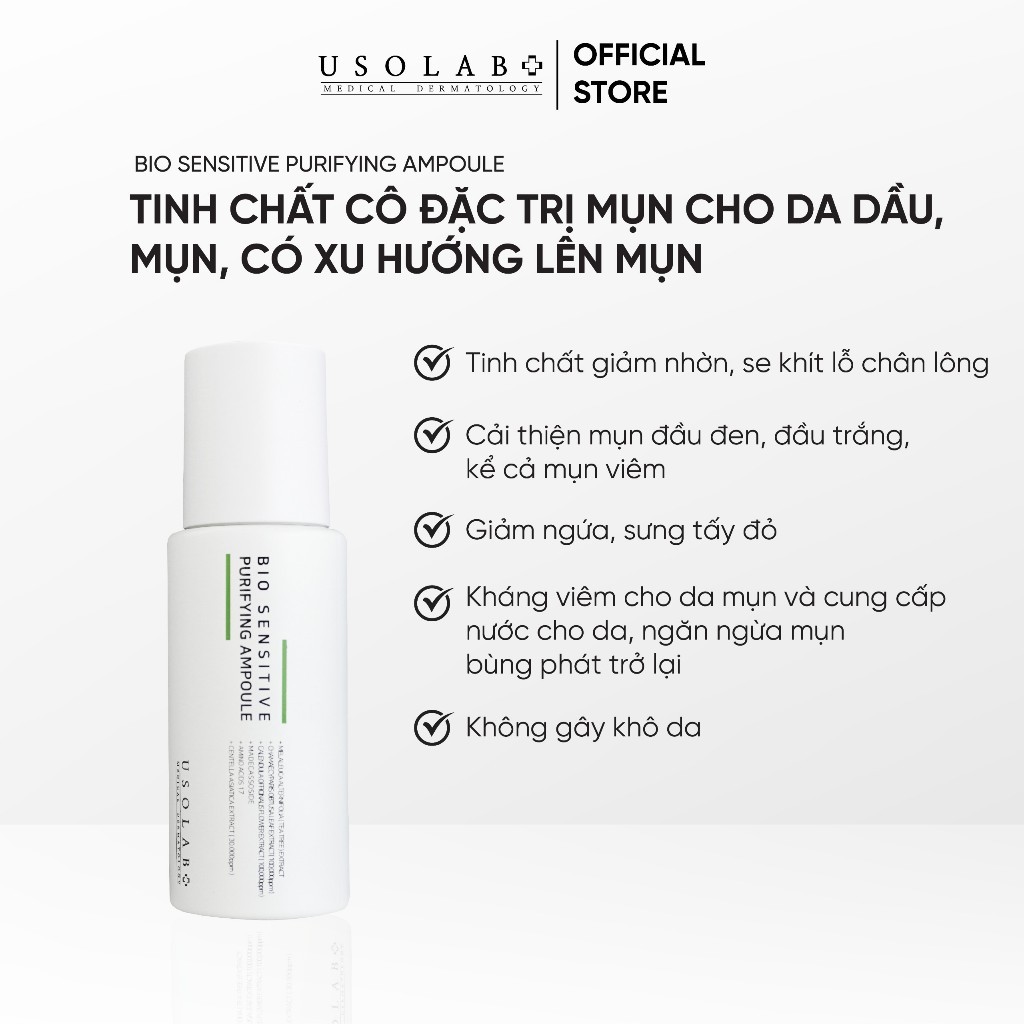 Tinh chất giảm dầu mụn Purifying Ampoule USOLAB -  Giúp kiềm dầu, giảm dầu mụn và giàm đỏ 50ml