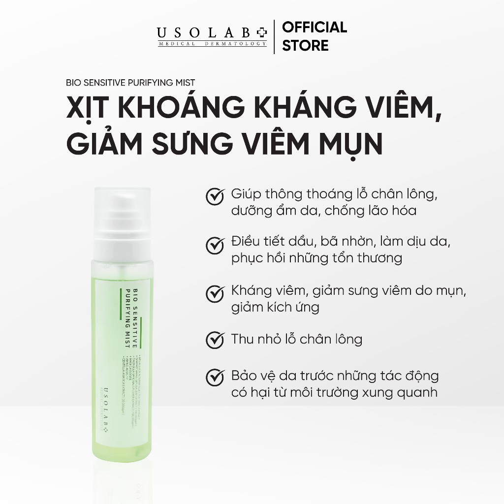 Xịt khoáng da dầu mụn USOLAB - Purifying Mist 150ml Giúp phục hồi da, thu nhỏ lỗ chân lông và chống lão hóa