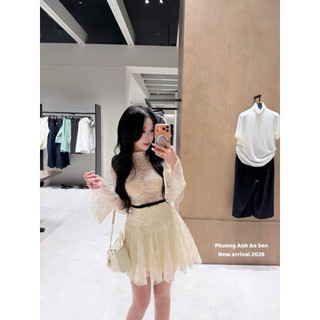 [ẢNH THẬT] VÁY REN TAY LOE CHÂN XOÈ ĐAI EO VRTLCX