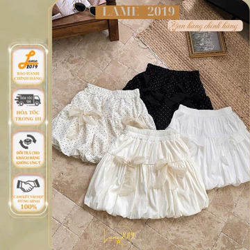 Chân váy ngắn xòe- Chân váy bí cạp chun dáng xòe họa tiết đính nơ có quần bảo hộ siêu xinh dễ thương Yame19