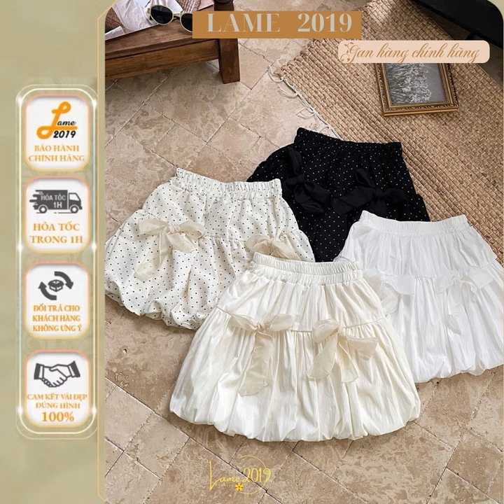 Chân váy ngắn xòe- Chân váy bí cạp chun dáng xòe họa tiết đính nơ có quần bảo hộ siêu xinh dễ thương Yame19