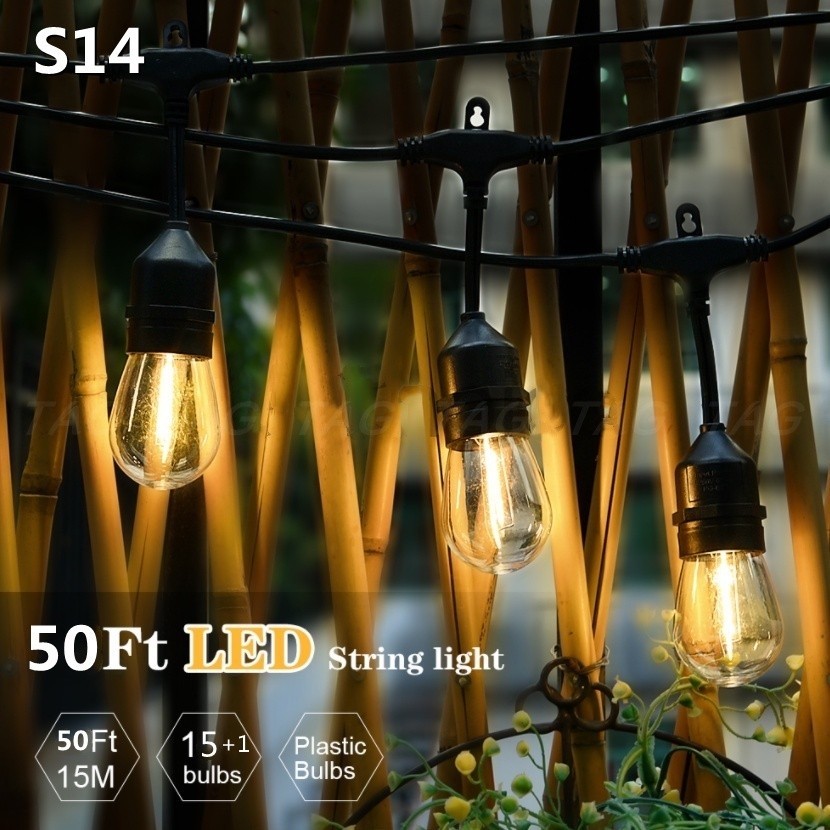 Đèn Dây Năng Lượng Mặt Trời S14 15M 15 Bóng,IP65 Chống Nước,Điều Khiển Từ Xa,Ánh Sáng Trắng Cắm Trại