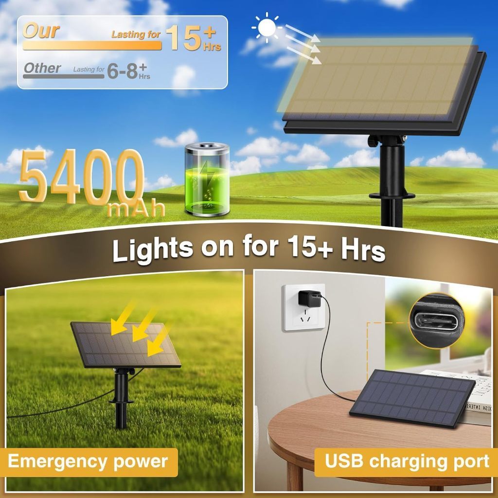 Đèn Dây Năng Lượng Mặt Trời S14 15M 15 Bóng,IP65 Chống Nước,Điều Khiển Từ Xa,Ánh Sáng Trắng Cắm Trại