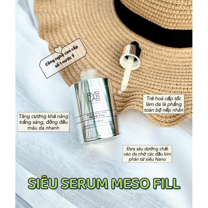 Combo M.e.s.o Fill RVB LAB Italy: Bộ Đôi Làm Mới Bề Mặt & Căng Bóng Da Chuyên Sâu (Tinh Chất 30ml & Kem Dưỡng 50ml)