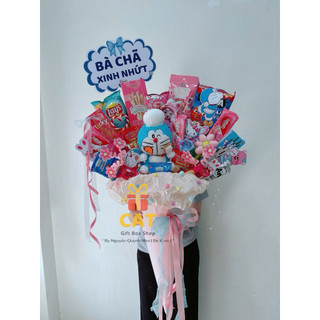 Lẵng quà bánh kẹo Doremon-Quà tặng sinh nhật Doremon-Gấu bông Doremon-Set quà bánh kẹo xanh dương-Quà bánh kẹo doremon