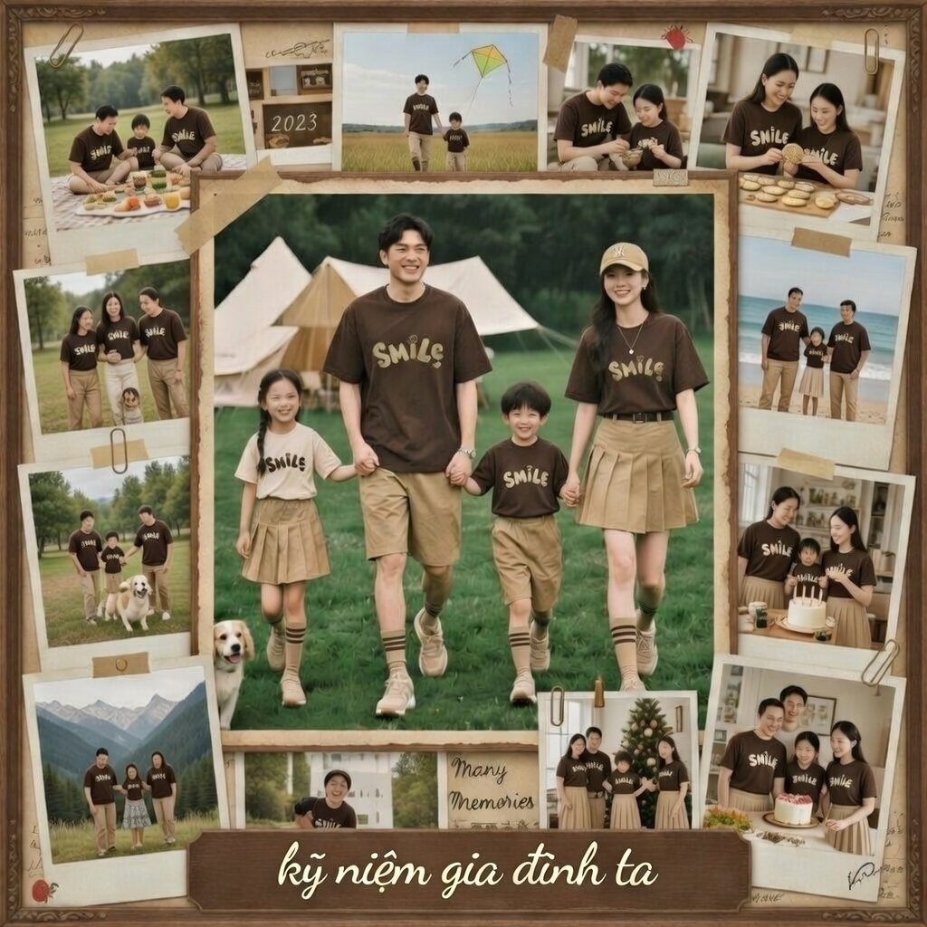 Áo gia đình Familylove - Set đồ gia đình chữ Smile đơn giản dễ thương chất liệu cotton