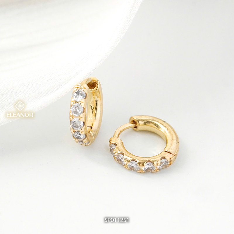Bông tai nữ chuôi bạc 925 Eleanor Accessories khuyên tai tròn đính đá phụ kiện trang sức 11251