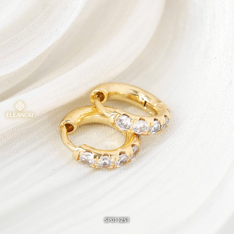 Bông tai nữ chuôi bạc 925 Eleanor Accessories khuyên tai tròn đính đá phụ kiện trang sức 11251