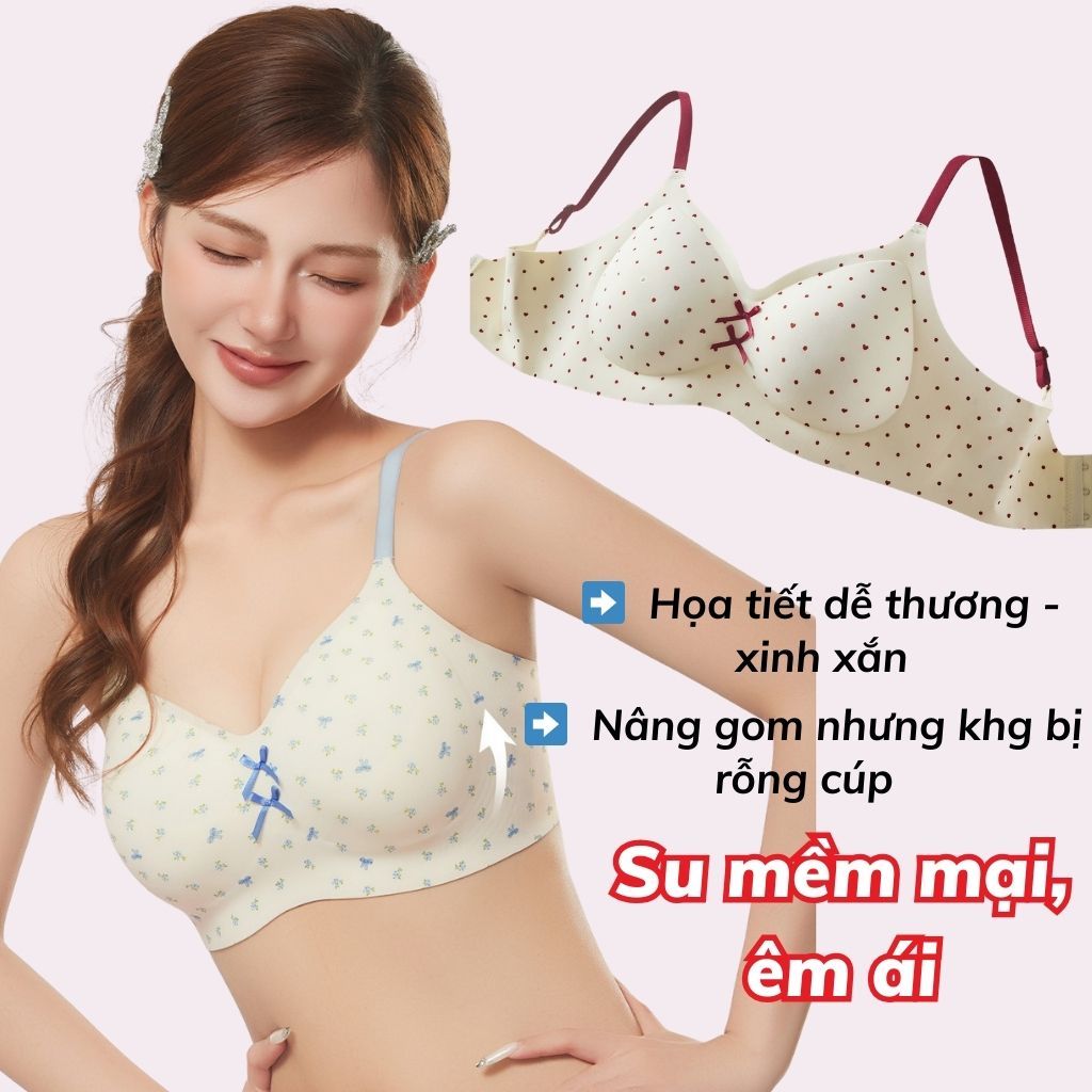 Áo ngực nữ su cao cấp kiểu Pháp đệm mút 3D nâng ngực gom quả họa tiết hoa nhí xinh xắn LANIXA A967