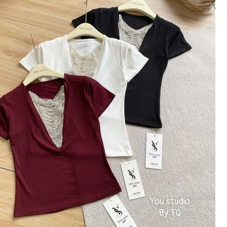 Áo Cườm đá Zip Cổ V Chât Mềm Ôm Body