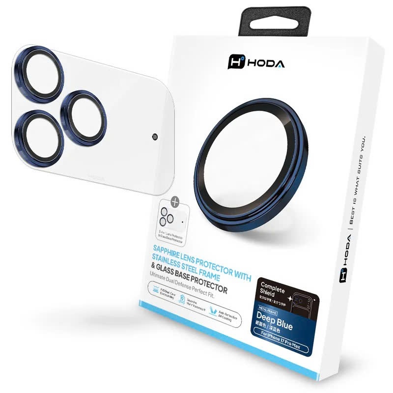 Lens Hoda Sapphire Bảo Vệ Camera Kèm Miếng Dán Xung Quanh Viền Camera Trong Suốt  Chính Hãng cho iP 17 Pro Max| 17 Pro