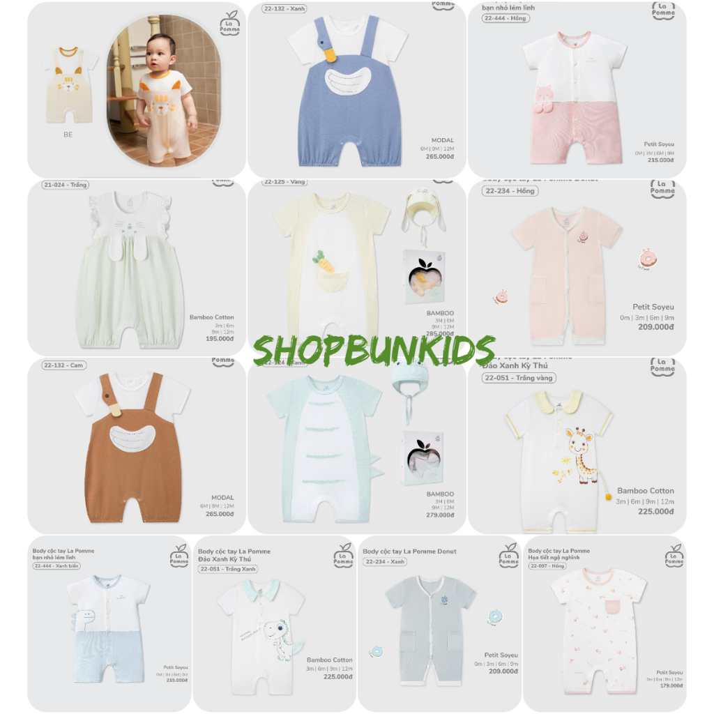 Body cộc tay La Pomme Bộ liền cộc tay bé sơ sinh vải petit hè mỏng mát La pomme