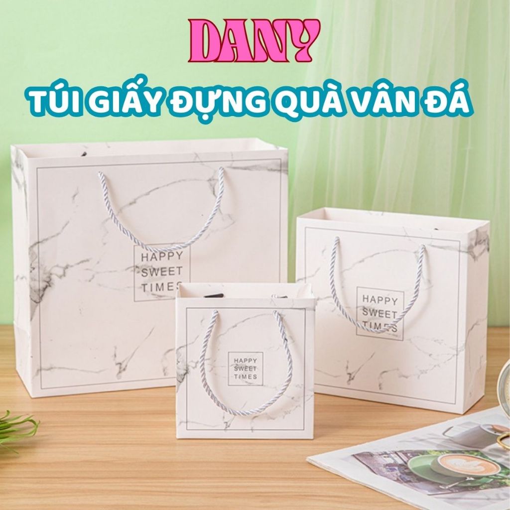 HC0006 DANY TÚI GIẤY ĐỰNG QUÀ VÂN ĐÁ TRẮNG HỒNG QUAI XÁCH DÂY NILON TÚI QUÀ TẶNG 14/2, 8/3, 20/10