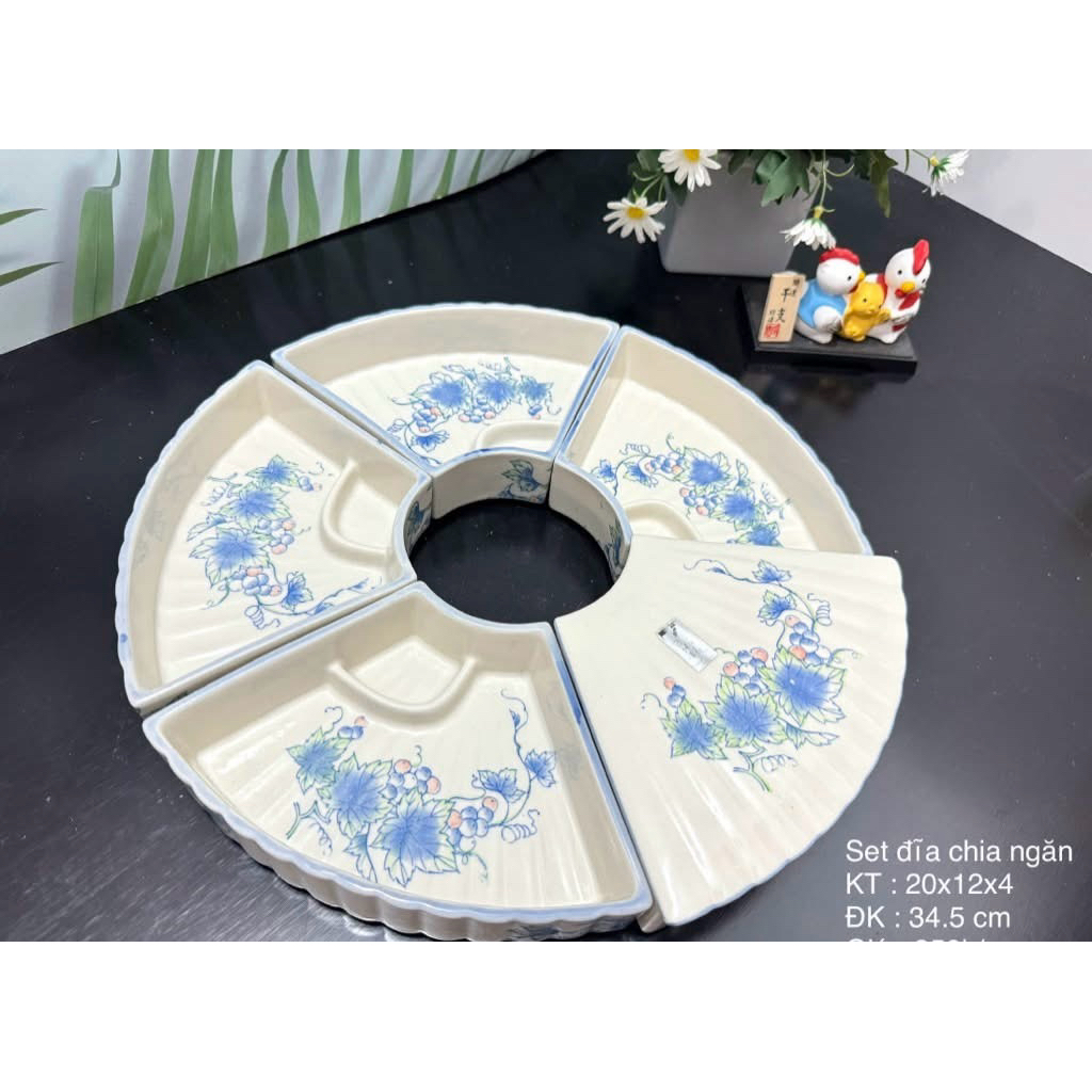 (Ảnh thật) Bộ đĩa khay tròn ngũ sắc có chân đế/Gốm Nhật