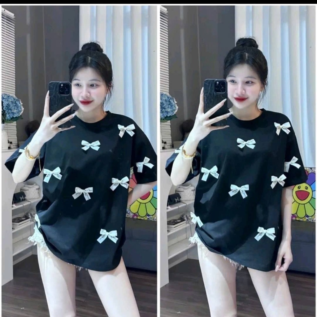 Áo Thun Tay Lỡ Nam Nữ Đính Nhiều Nơ Chuẩn From Nam Nữ Chất Cotton Mềm Mại Mát Mẻ