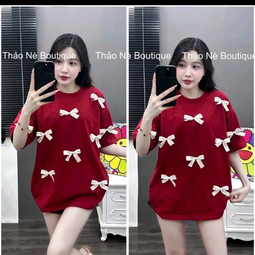 Áo Thun Tay Lỡ Nam Nữ Đính Nhiều Nơ Chuẩn From Nam Nữ Chất Cotton Mềm Mại Mát Mẻ