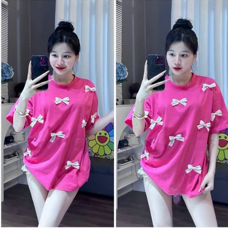 Áo Thun Tay Lỡ Nam Nữ Đính Nhiều Nơ Chuẩn From Nam Nữ Chất Cotton Mềm Mại Mát Mẻ